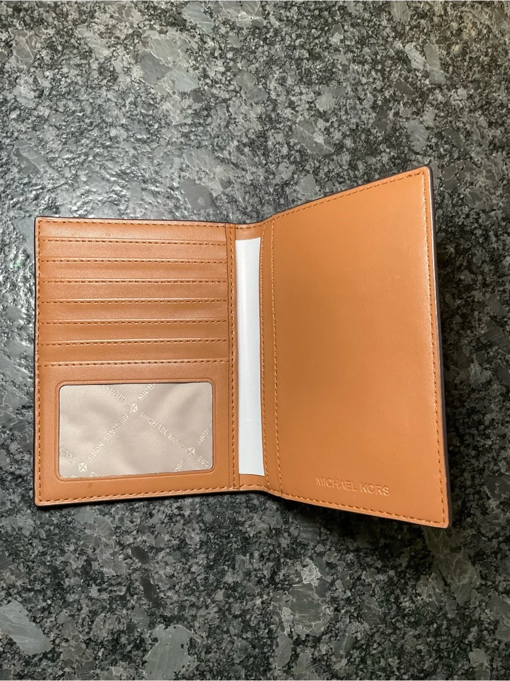 Michael Kors Brown Monogram Card & Passport Holder Wallet with Gold Logo